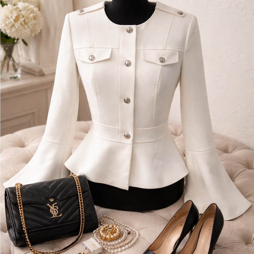 White House Black Market Cream Peplum Blazer with Decorative Buttons-never worn.